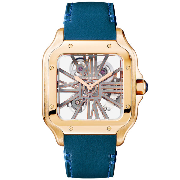Santos de Cartier Large 18ct Rose Gold Skeleton Dial Strap Watch - Image 4