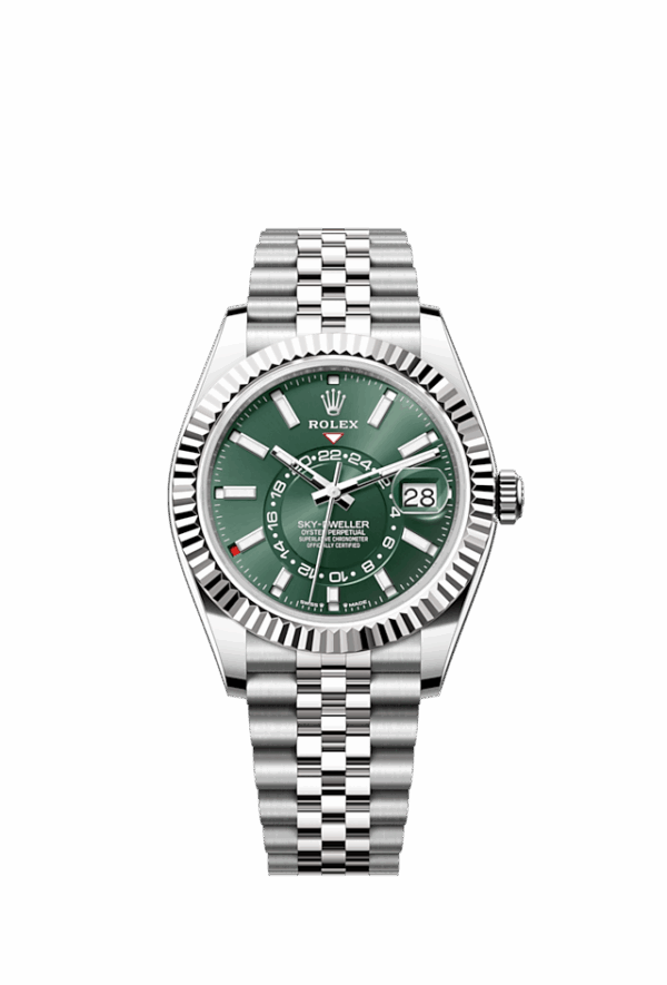 Rolex Sky-Dweller, 42mm, Oystersteel and 18k White Gold, Green, Jubilee, Ref# 336934-0002